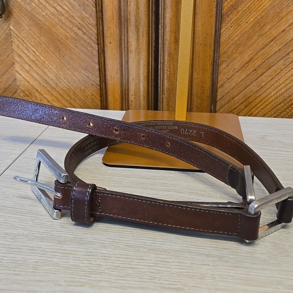 Eddie Bauer Dark Brown Leather Belt with Silver Buckle